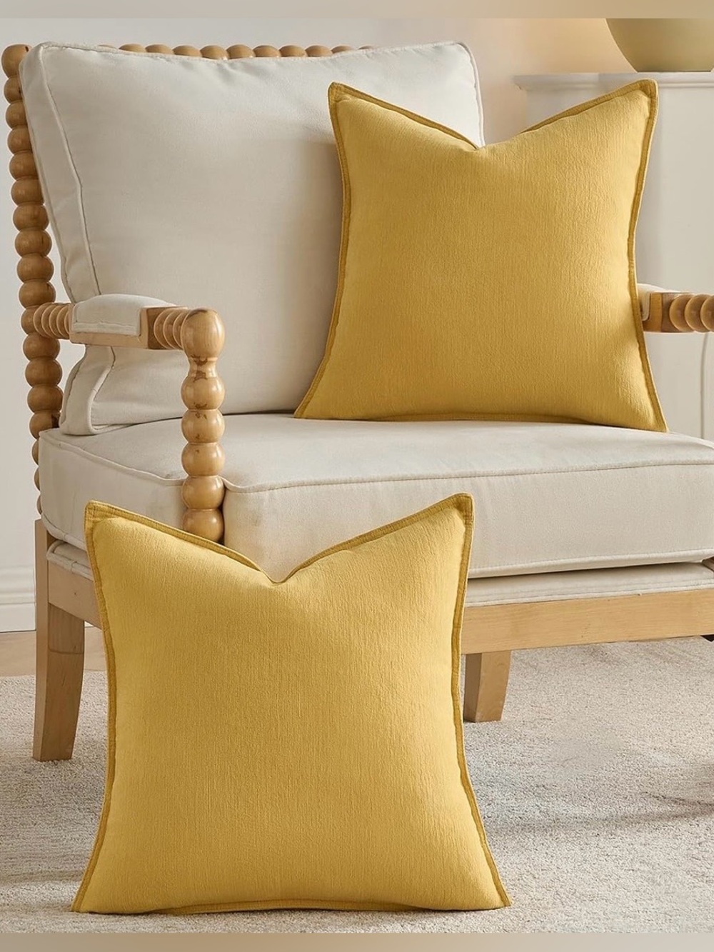 Set of 2 Mustard Yellow Chenille Decor Pillow Covers~ Hidden Zippers 24x24 NWT